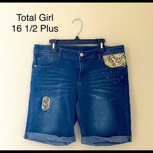 Total Girl denim shorts-gold sequin… 16 1/2 plus